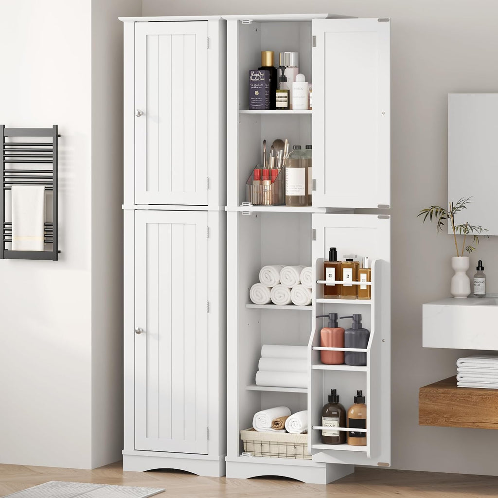 Function Home Tall Bathroom Storage Cabinet, 64' Slim Kitchen Pantry with Door Storage, Narrow Wood Freestanding Cabinets with Adjustable Shelves for Kitchen Living Room Dining Room, White