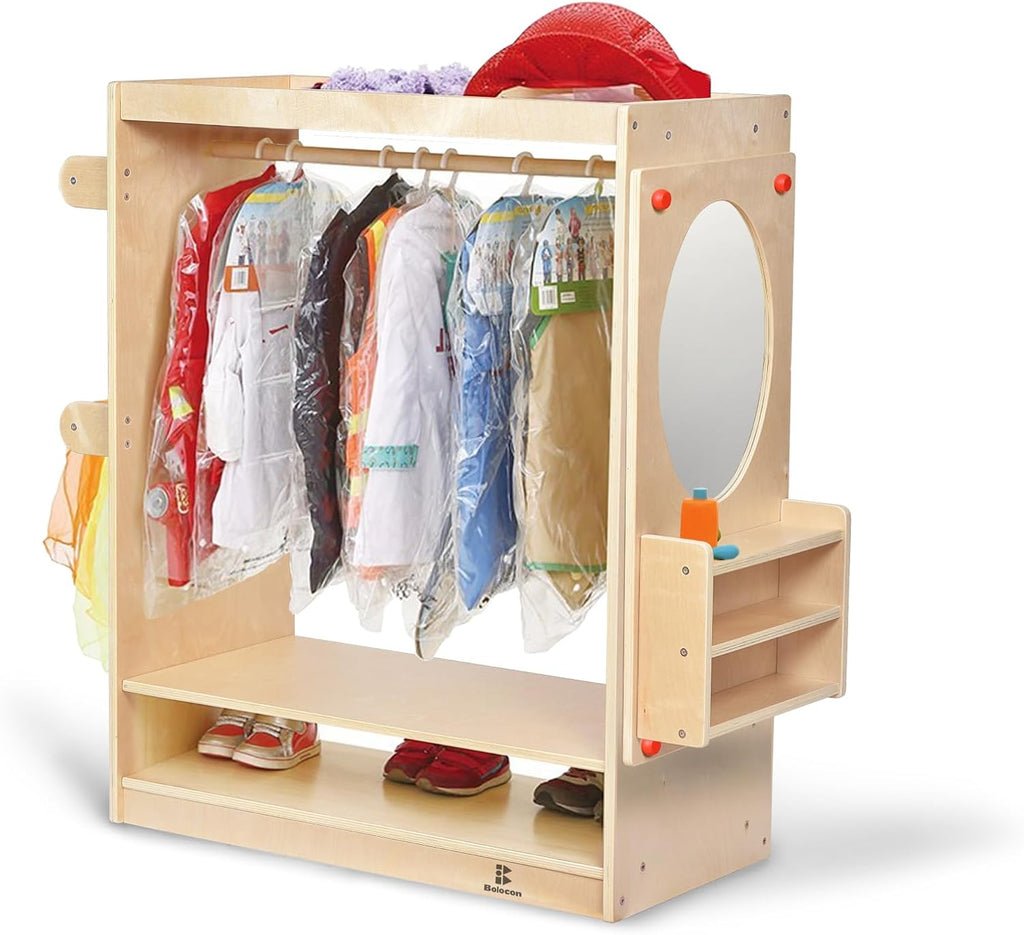 Kids Dress Up Center Girls/Boys Pretend Play Closet, Clothes Rack with Organizer Mirror Set, Cubbies for Costume,Toddler Montessori Furniture, Wardrobe for Daycare//Preschool (Standard)