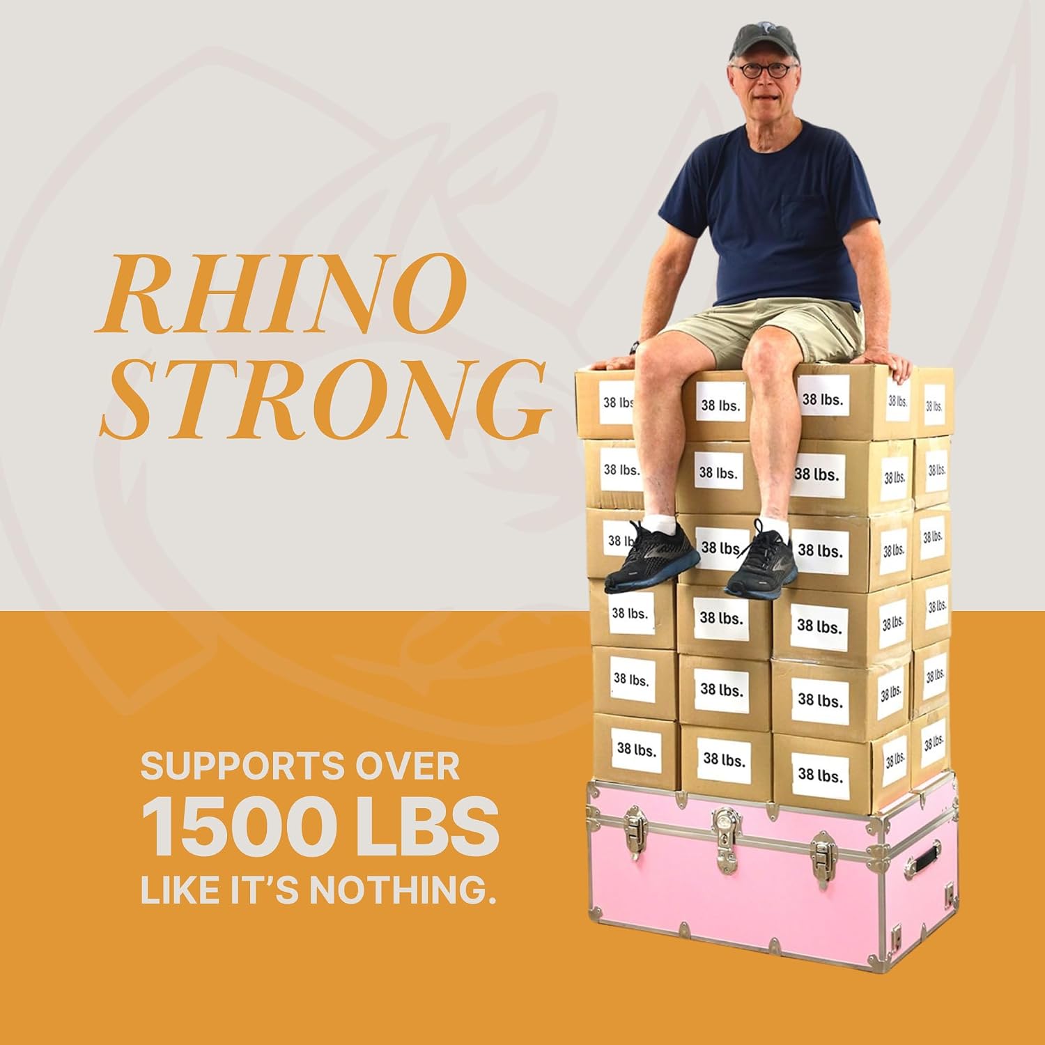 Rhino Trunk & Case Classic XXL College Trunk with Wheels, Antique Brass Hardware, Soft Close - 36'x18'x18', Seats 1500+ lbs, USA Made Secure Dorm Footlocker, Home Storage, Steamer Style Blanket Chest