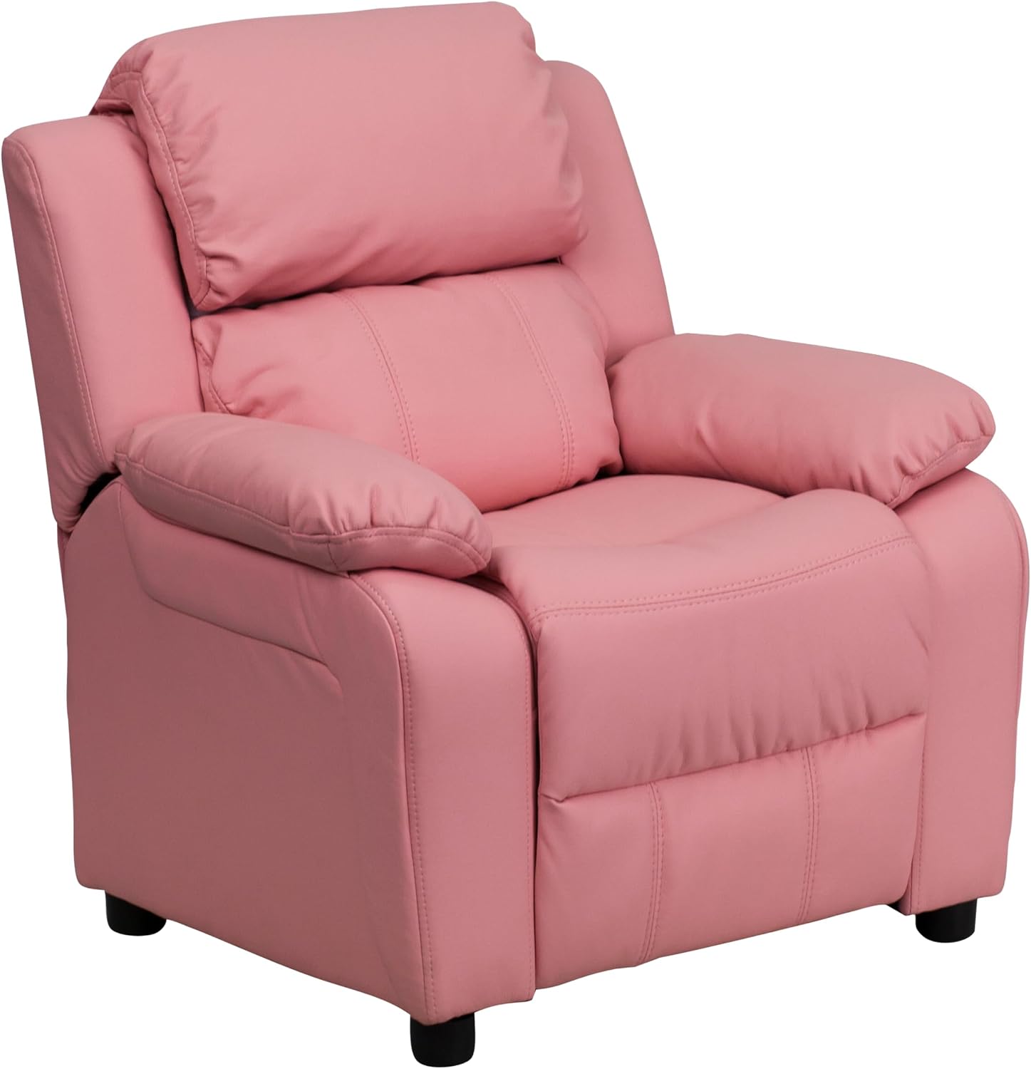 Flash Furniture Charlie Vinyl Kids Recliner with Flip-Up Storage Arms and Safety Recline, Contemporary Reclining Chair for Kids, Supports up to 90 lbs., Pink