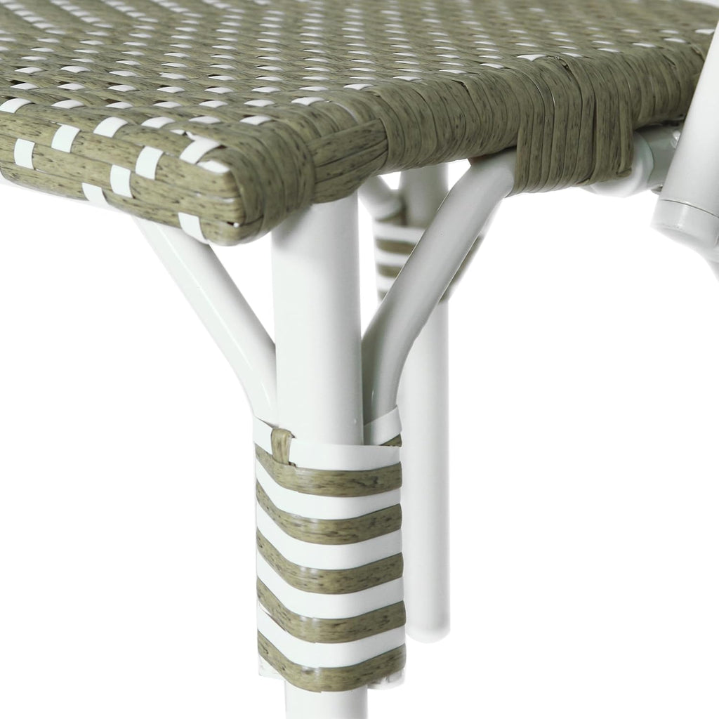 Christopher Knight Home Gammy Outdoor French Bistro Chairs Set of 2, Aluminum Patio Dining Chairs Set of 2, PE Rattan Patio Furniture Armless Accent Chair for Garden/Backyard/Balcony, Green + White