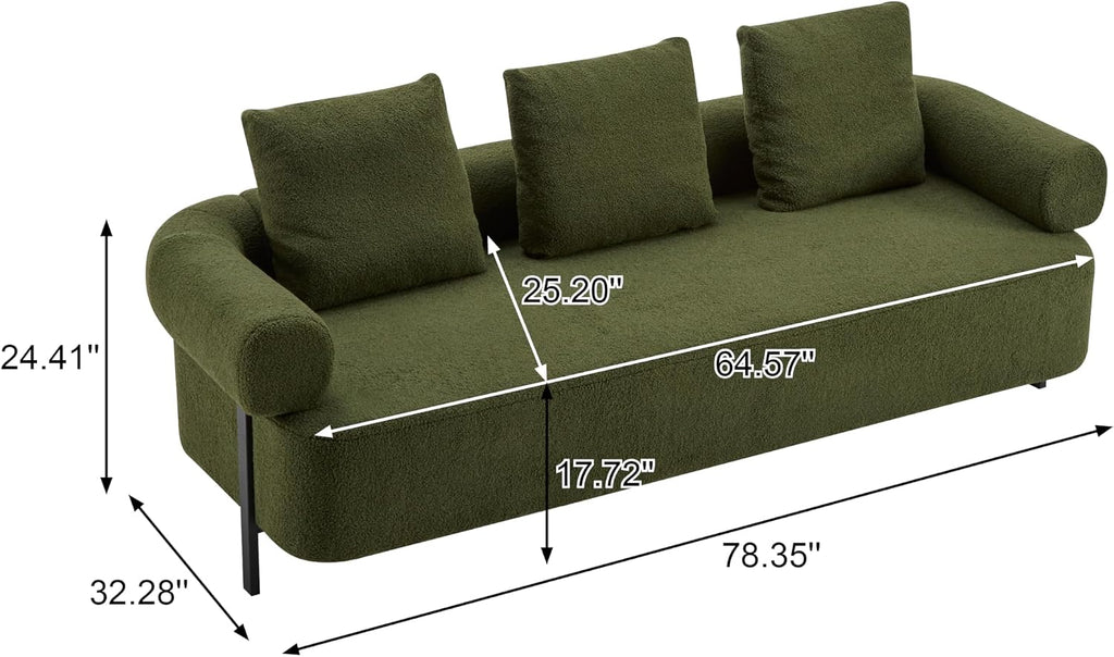Christopher Knight Home Gilly 78' Modern Boucle Upholstered Sofa with Pillow, Oversized Comfy Cloud Couch with Wooden Frame, 3-Seater Sofa Couch for Living Room, Bedroom, Home Office, Olive Green