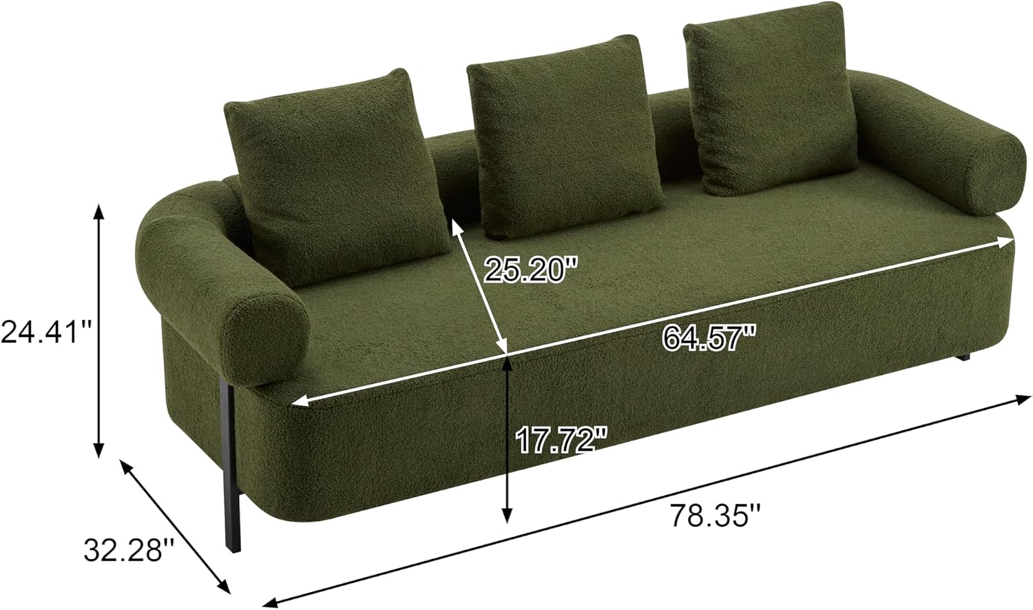 Christopher Knight Home Gilly 78' Modern Boucle Upholstered Sofa with Pillow, Oversized Comfy Cloud Couch with Wooden Frame, 3-Seater Sofa Couch for Living Room, Bedroom, Home Office, Olive Green
