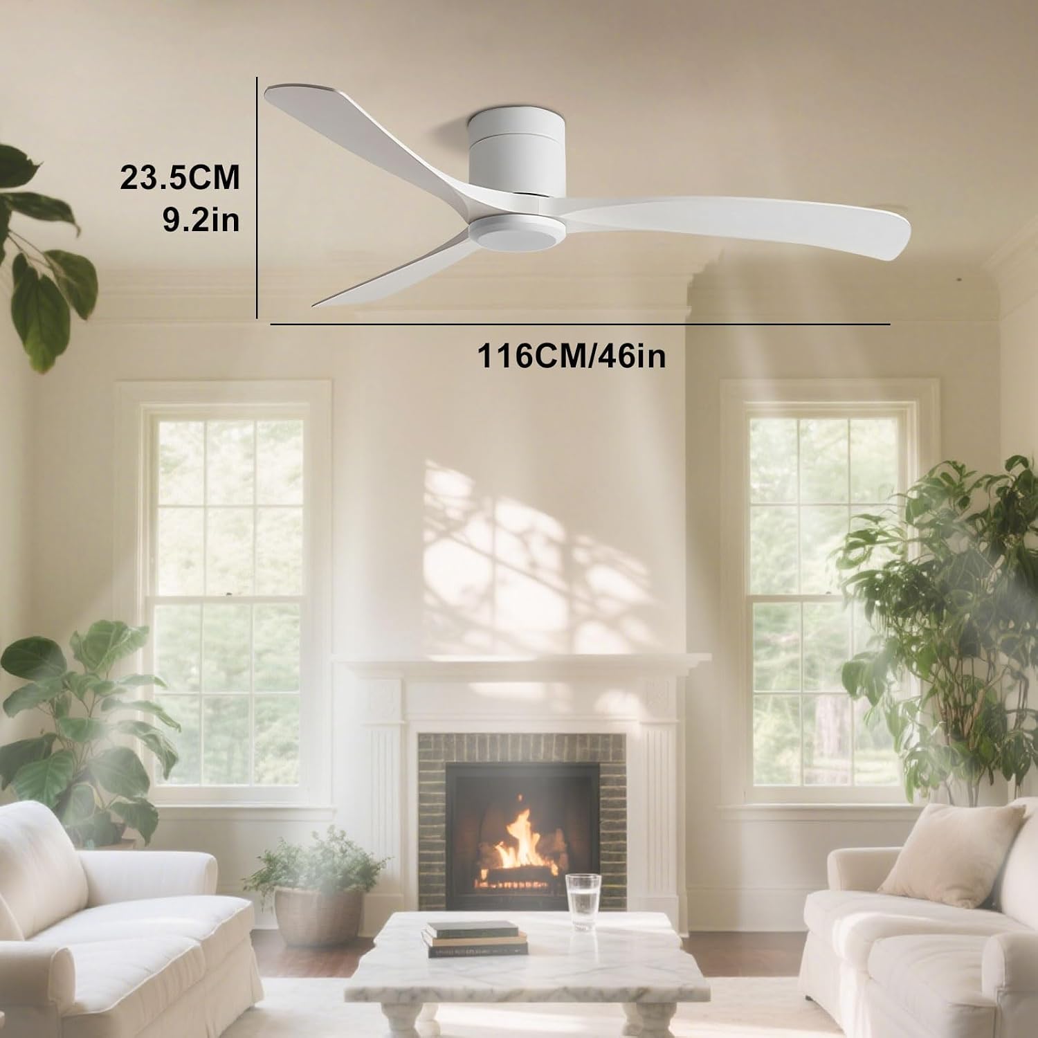Flush Mount Ceiling Fan No Light Modern Quiet 46in Ceiling Fans with Remote Control 6 Speeds Low Profile Ceiling Fan Without Light 3 Blades for Bedroom Living Room Restaurant Patio Indoor