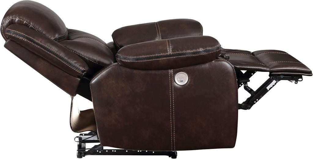Coaster Home Furnishings - Sycamore - Faux Leather Upholstered Power Recliner Chair with Built-in USB Port, Contour Tufting and Control Panel - Living Room - Dark Brown - 610193P