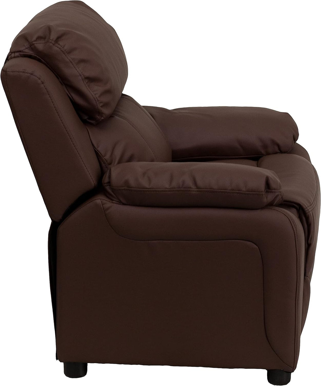 Flash Furniture Charlie LeatherSoft Kids Recliner with Flip-Up Storage Arms and Safety Recline, Contemporary Reclining Chair for Kids, Supports up to 90 lbs., Brown