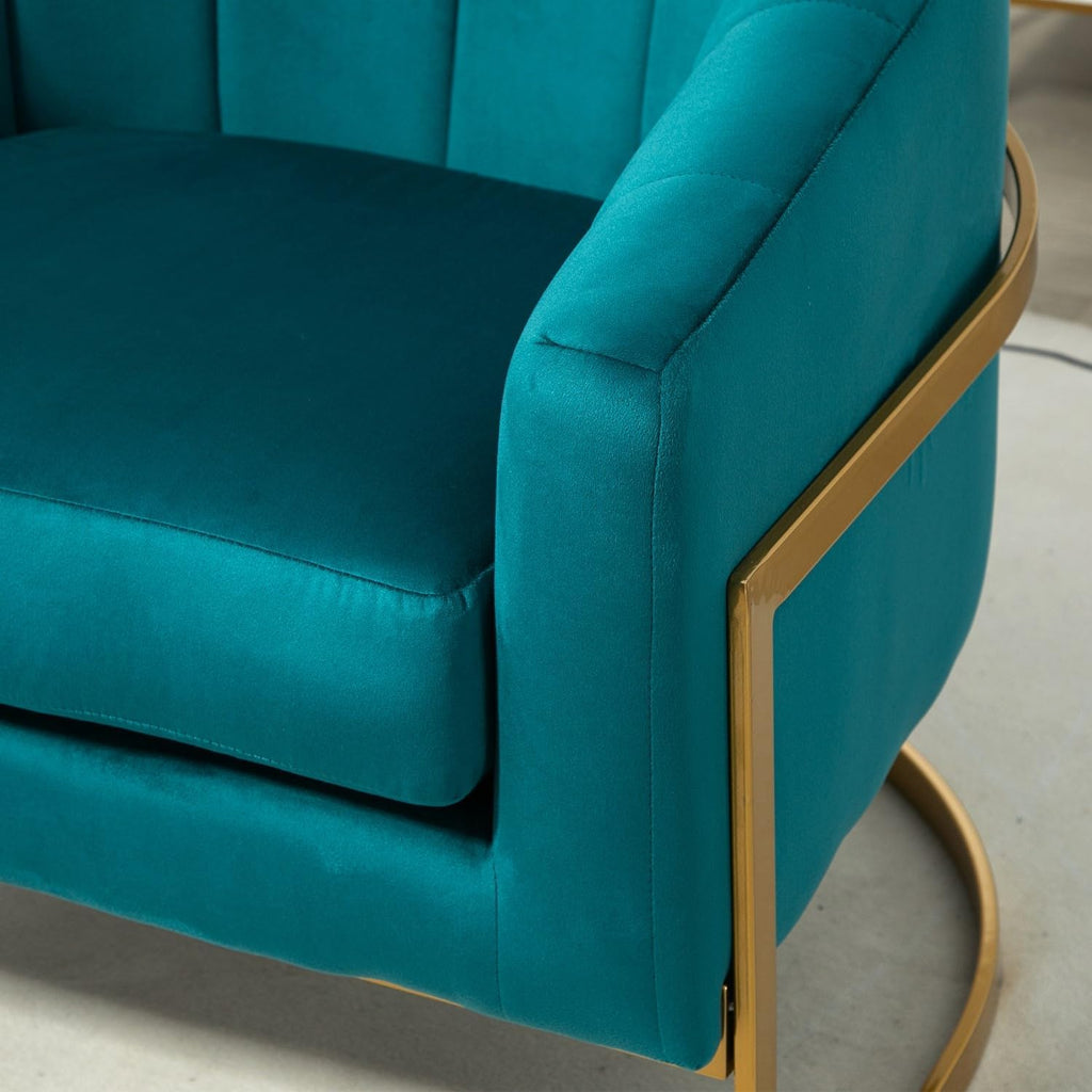 Container Furniture Direct Velvet Modern Accent Armchair - Luxury Gold Frame | Versatile Seating for Living Room, Bedroom, Office, Greenish Blue