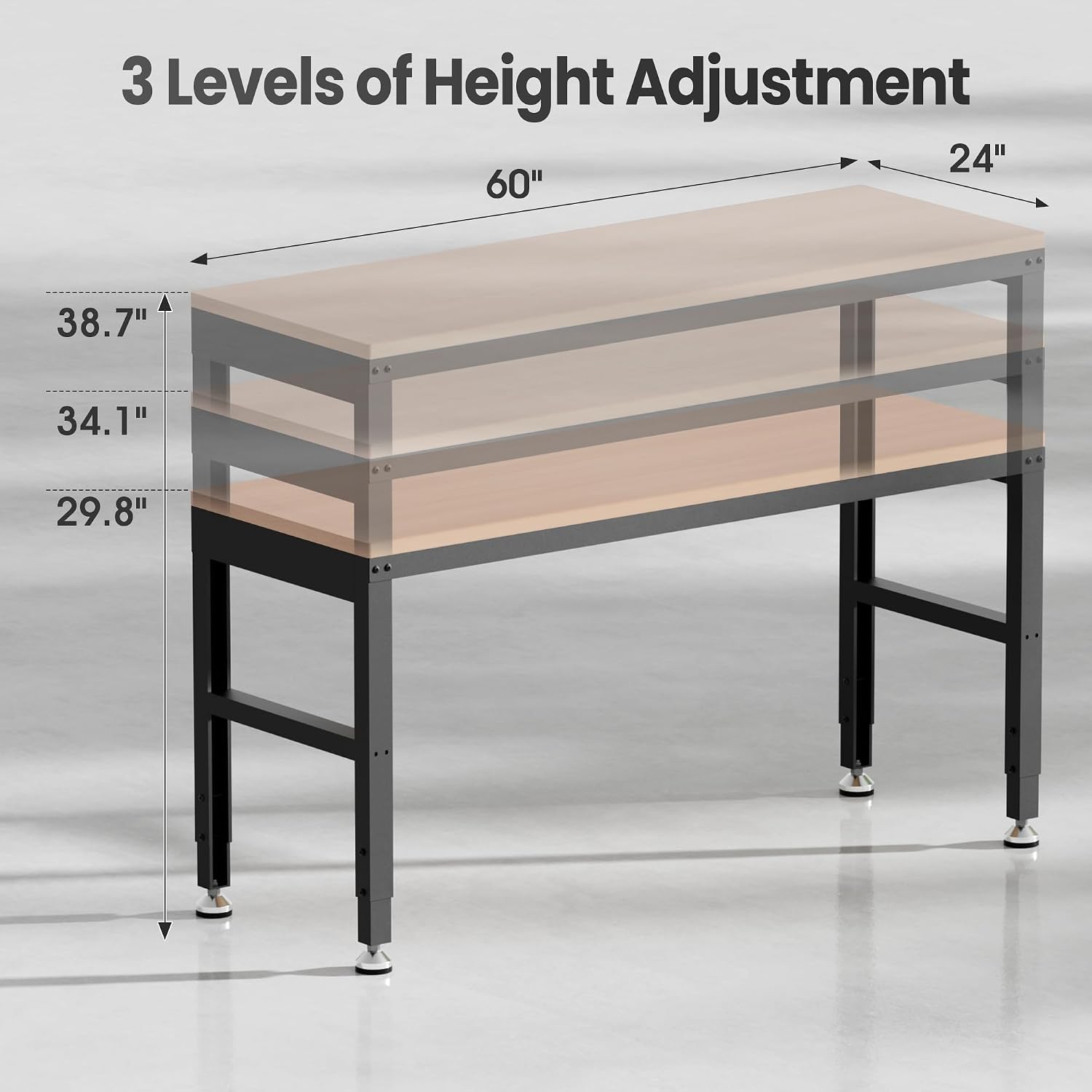 Antifir 60' Adjustable Workbench，Heavy Duty Wood Work Bench 2000 Lbs Load Capacity,Work Table for Garage, Workshop, Office, Home