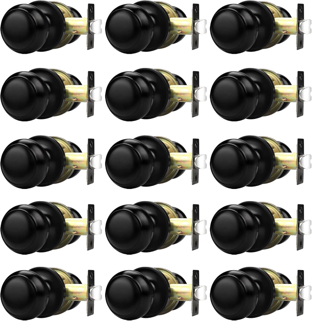 Probrico Interior Closet Door Knob, Black Door Knobs for Interior Doors, Hallway Passage Door Knob with Round Ball Knob, 15 Pack
