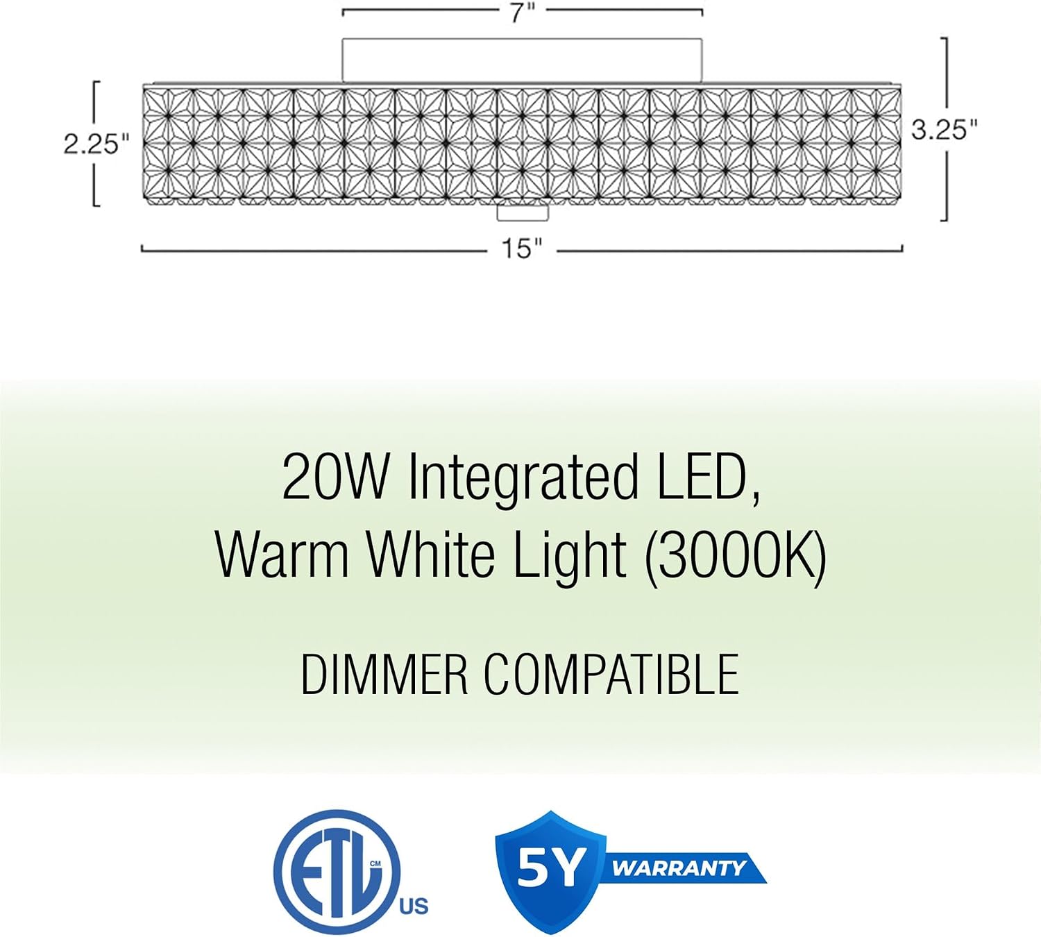 Kira Home Maxine 15' Modern Integrated LED Crystalline Flush Mount (25W), 3000K Warm White Light Low-Profile Clear Crystal Ceiling Light with Heavy Frosted Glass Diffuser, White Finish