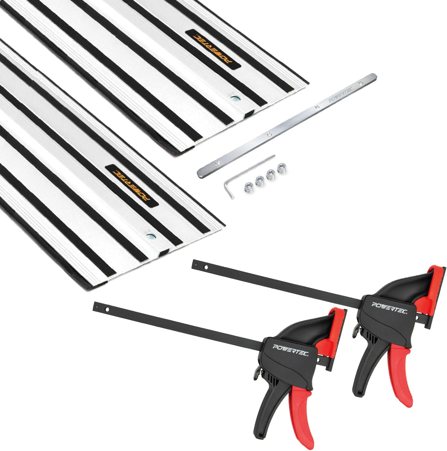POWERTEC 72199 110 Inch Track Saw Guide Rail and Clamp Set for DeWalt Track Saws, Includes 2x55' Guided Rails, (1) Guide Rail Connector and (2) Quick Release Clamps for Woodworking Projects