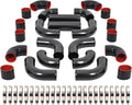 KUAFU 12 PCS 3' Universal Aluminium Turbo Intercooler Piping & Silicone Coupler & Clamp Kit Electrophoresis Black & Silvery