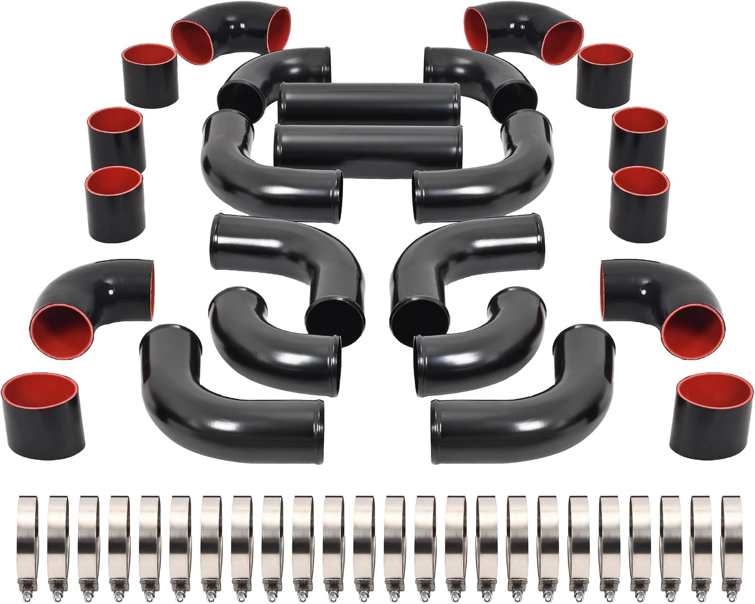 KUAFU 12 PCS 3' Universal Aluminium Turbo Intercooler Piping & Silicone Coupler & Clamp Kit Electrophoresis Black & Silvery