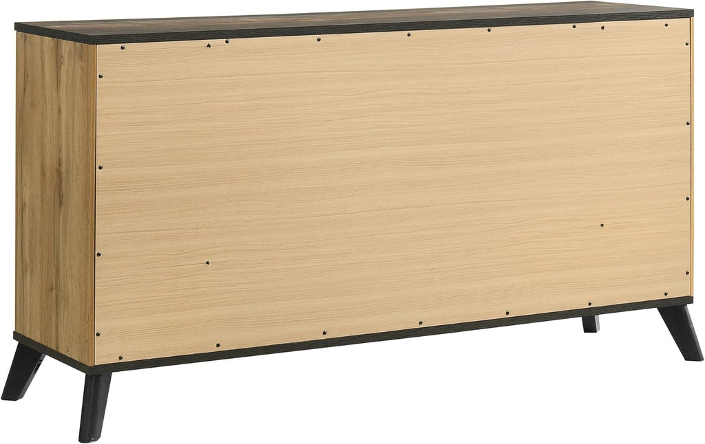 Coaster Home Furnishings - Kaywood - Engineered Wood - 6-Drawer Dresser with Mid-Century Modern Style, Two-Tone Design, Black Pull Handles, Weathered Brown Top Finish - Bedroom - Natural Pine - 225003