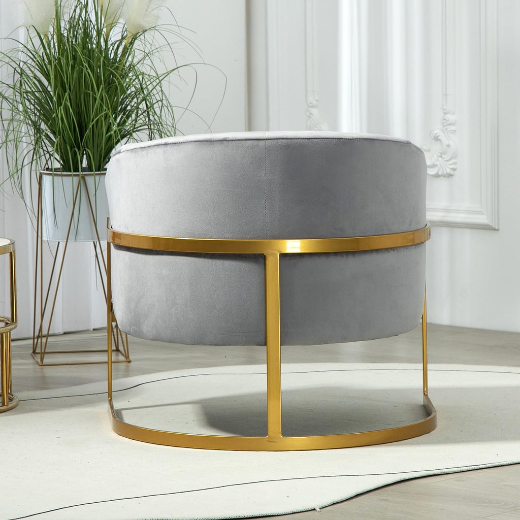 Container Furniture Direct Velvet Modern Accent Armchair - Luxury Gold Frame | Versatile Seating for Living Room, Bedroom, Office, Grey