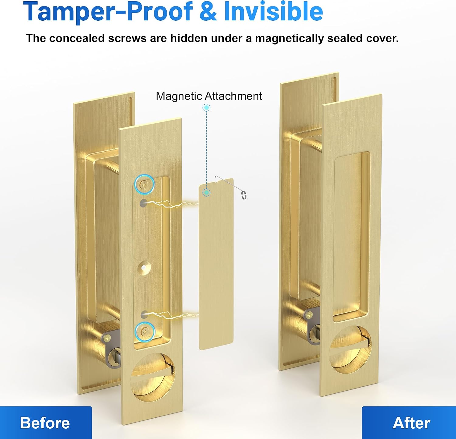 Dontay Pocket Door Handle and Edge Pull, Narrow Modern Rectangular Keyed Entry Function, Recessed Sliding Door Hardware for 1 3/8' to 2 3/16' Thickness Door (Keyed Lock, Satin Brass, 2 Pack)