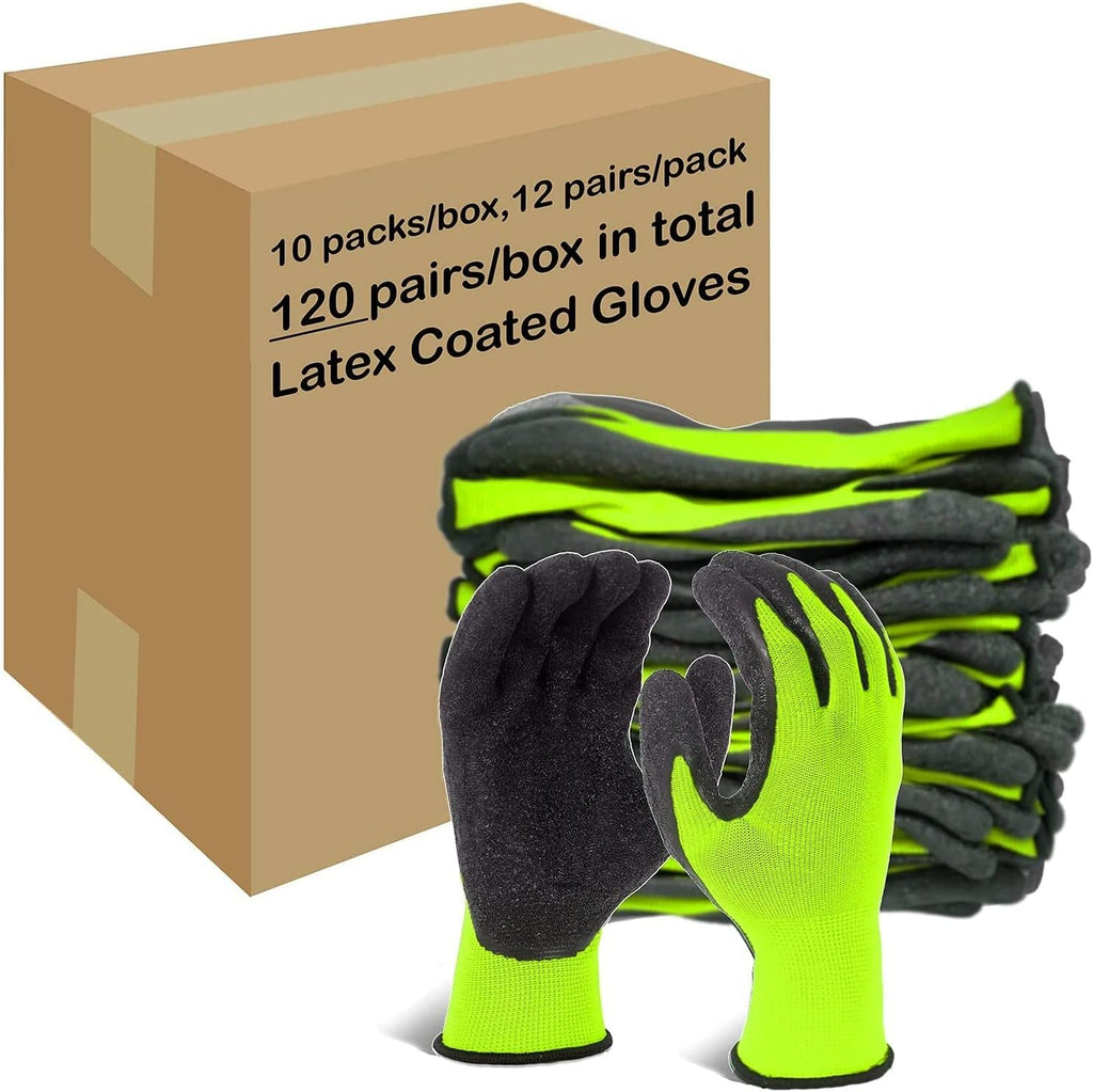 Evridwear Crinkle Latex Rubber Hand Coated Safety Work Gloves for Men Women General Multi Use Construction Warehouse Gardening Assembly Landscaping,Green Large 120 Pairs Pack