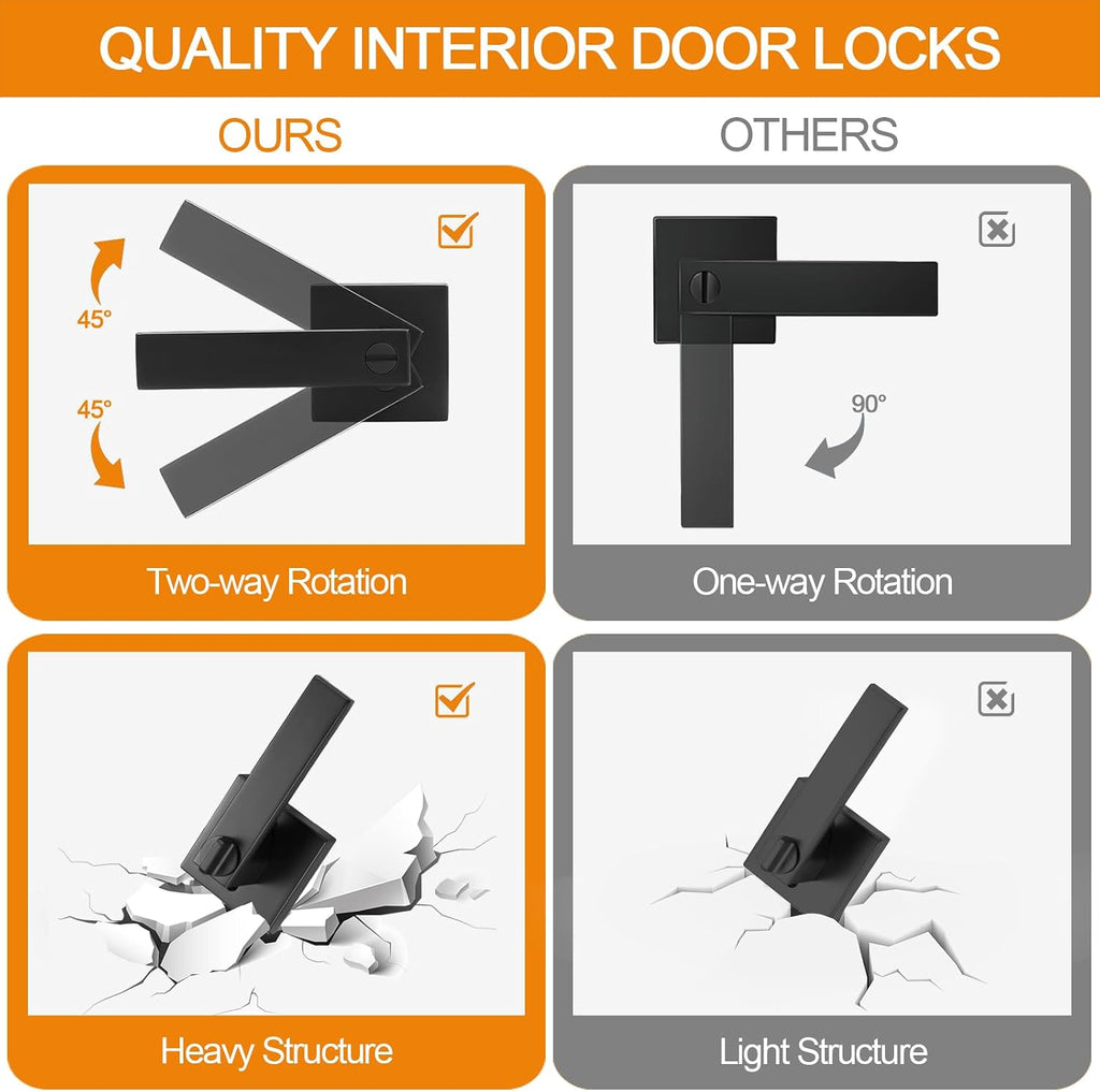 Sopoby 10 Pack Matte Black Door Handles Privacy Door Levers, Keyless Interior Door Knobs Square Door Levers Heavy Duty Door Locks for Bedroom Bathroom, Reversible Flat Levers