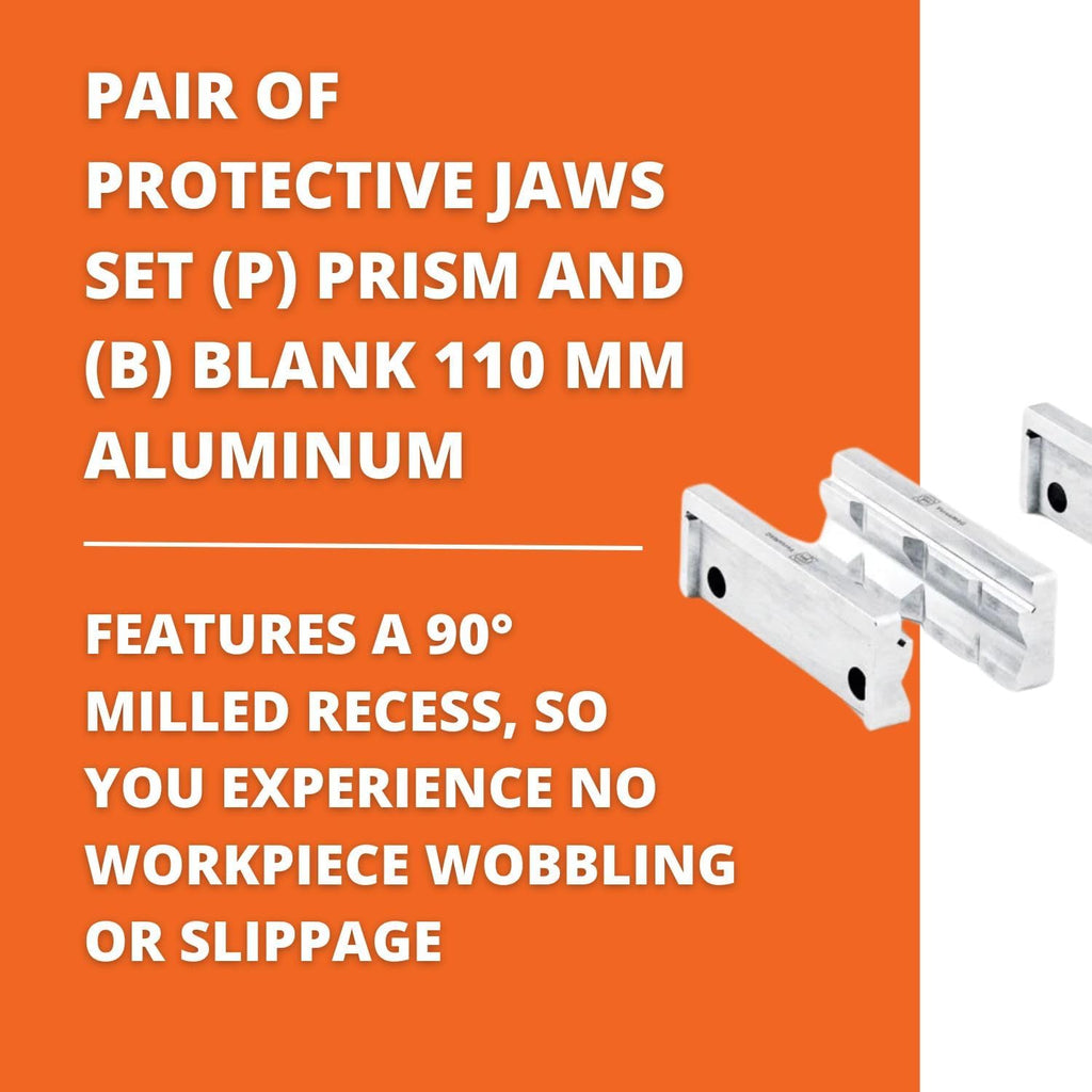Fein Protective Jaws Set for VersaMAG Vise - 110mm Aluminum - Prism (P) & Blank (B) for Secure Clamping, Scratch-Free Workpiece Protection - 90701010010