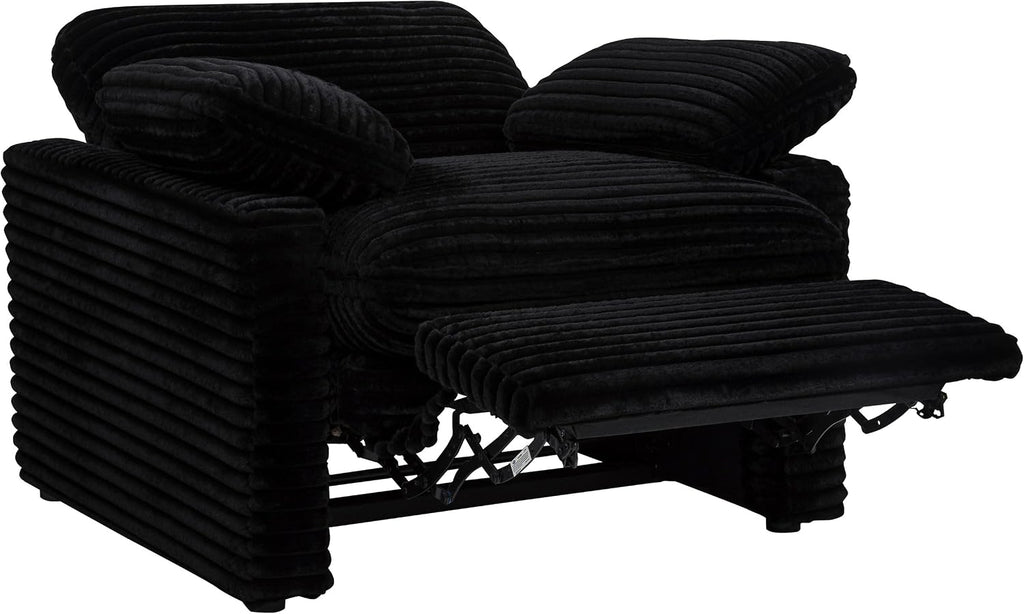 Coaster Home Furnishings - Collins - Wood and Fabric - Power Recliner with Horizontal Tufted Detail, Padded Arms, and Reversible Cushions - Living Room - Black - 610363P