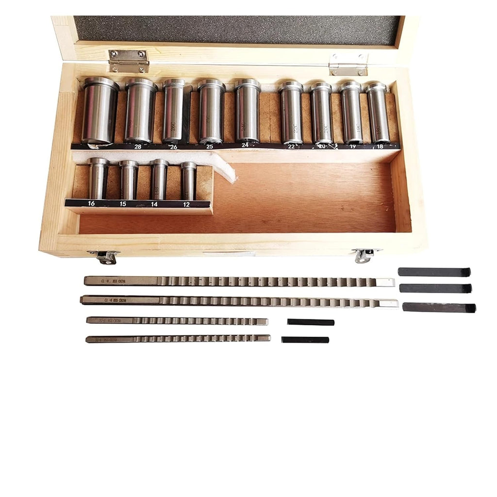 Keyway Broach, 22pcs Set Broaching Tool Bushing Shim Set, Metric System 12-30 Keyway Tool Knife for CNC Machine for Metalworking, Lathe