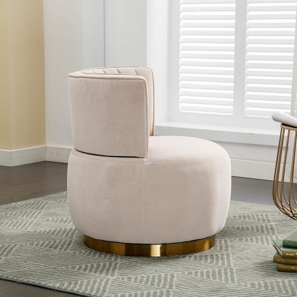 KEIKI Swivel Barrel Accent Chair, 360 Degree Rotating Upholstered Armchair with Velvet Fabric for Living Room, Office, Bedroom, Beige