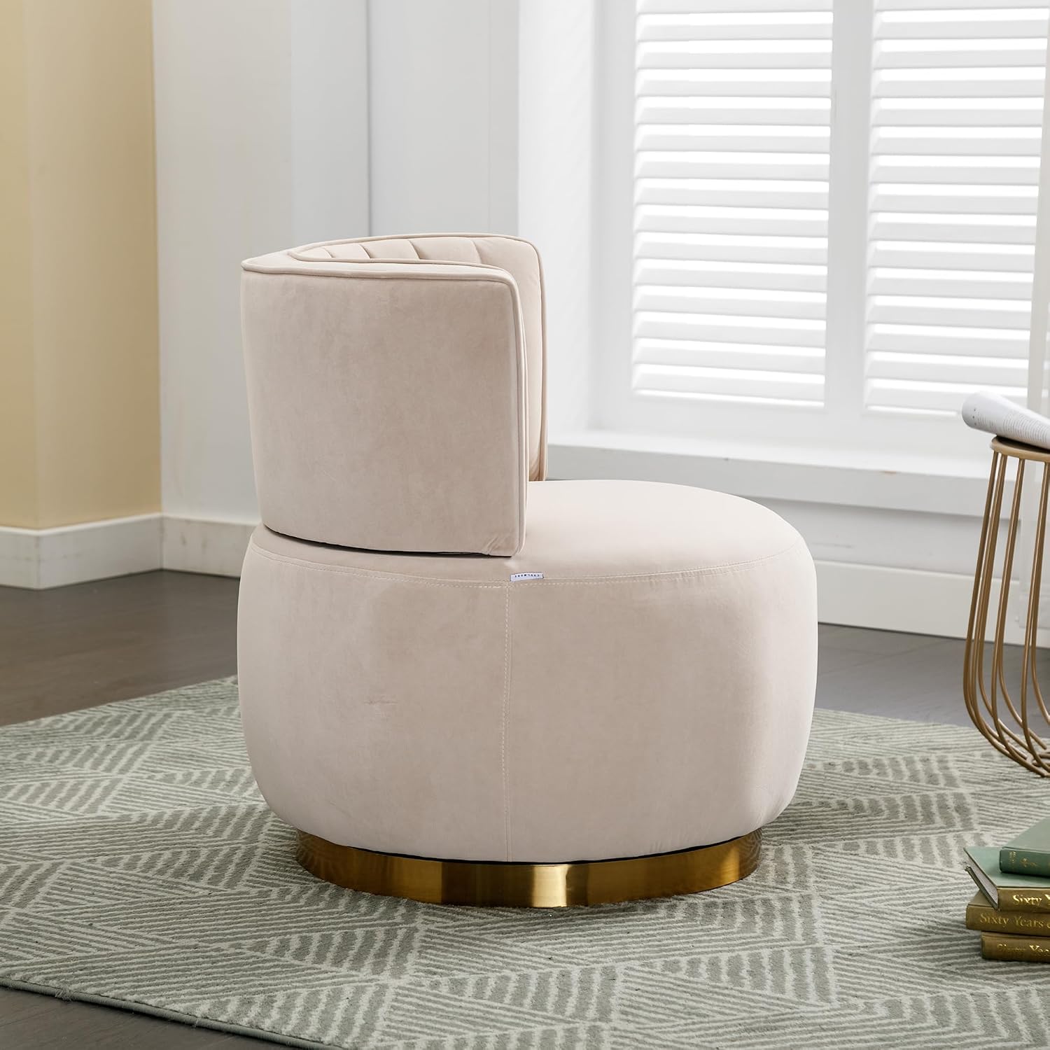 KEIKI Swivel Barrel Accent Chair, 360 Degree Rotating Upholstered Armchair with Velvet Fabric for Living Room, Office, Bedroom, Beige