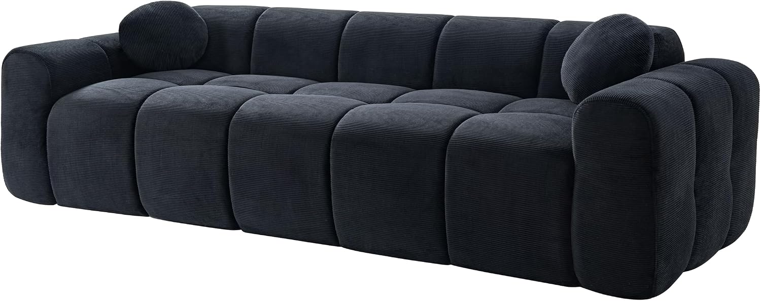 98.4-Inch Oversized Boneless Cloud Couches Deep Seat Foam Sofa Couch with 2 Round Toss Pillows, Luxury Corduroy Upholstered 3 Seat Tufted Loveseat, Cloud Sofa in a Box