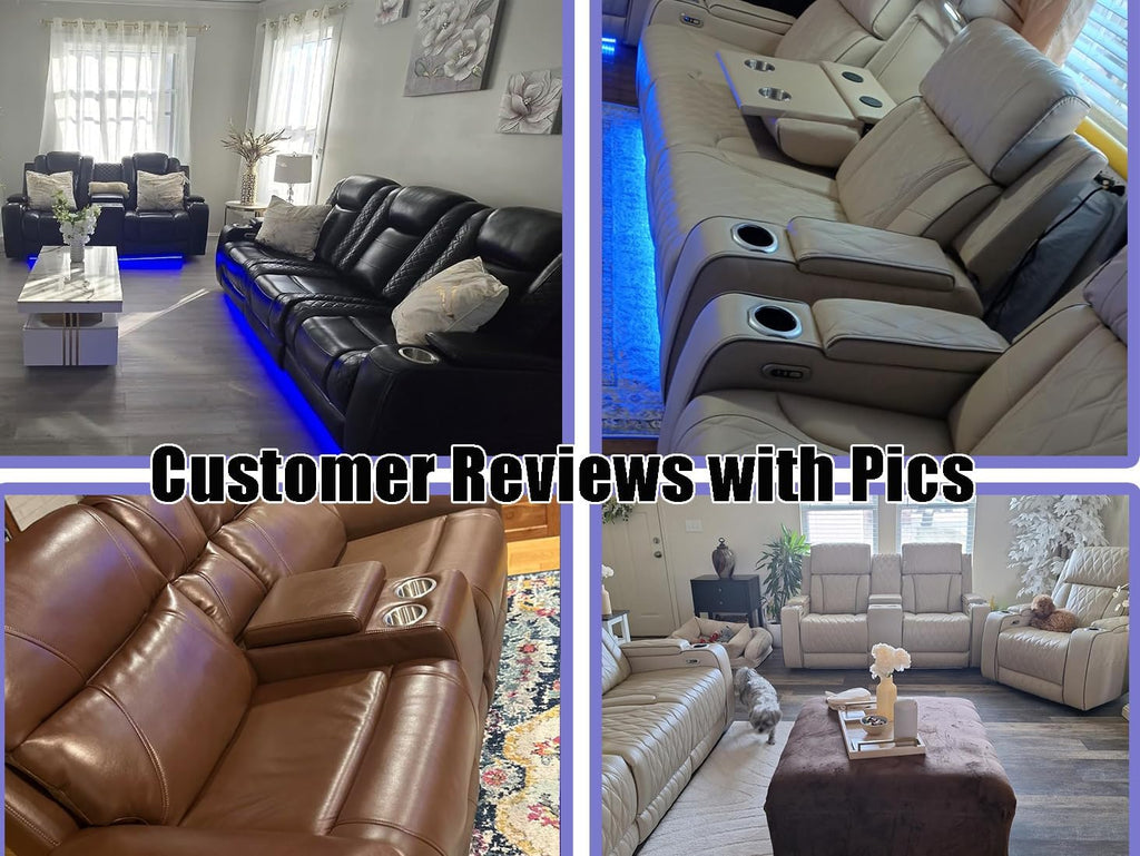 Living Room Furniture Sets, 3PCS Power Recliner Sofa, Bluish Grey Sanded Leather Power Reclining Sofa Set with 5 Recliner Seats, Storage Console and Drop-Down Table Cup Holderfor Living Room