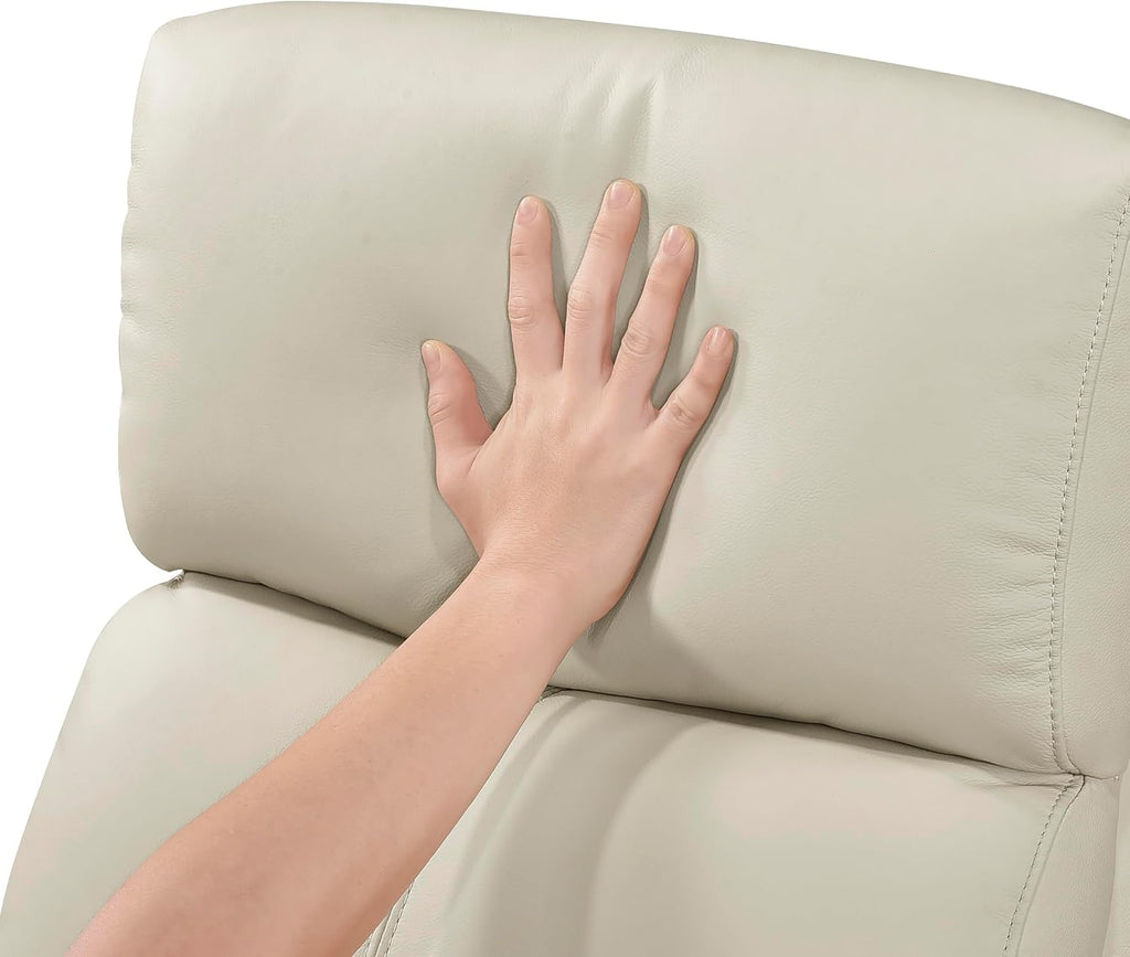 Lexicon Swivel Glider Reclining Chair, Top Grain Leather Match Manual Pull Handle Recliner, Comfy Nursery Glider Recliner, Swivel Reclining Chair for Living Room/Office/Bedroom/Apartment, Beige