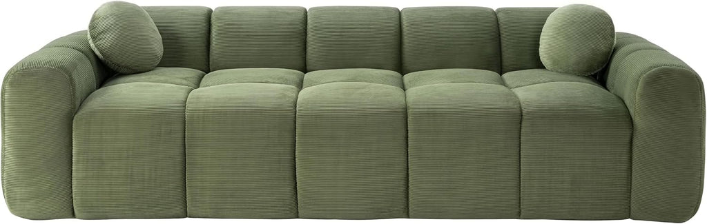 98.4-Inch Oversized Boneless Cloud Couches Deep Seat Foam Sofa Couch with 2 Round Toss Pillows, Luxury Corduroy Upholstered 3 Seat Tufted Loveseat, Cloud Sofa in a Box