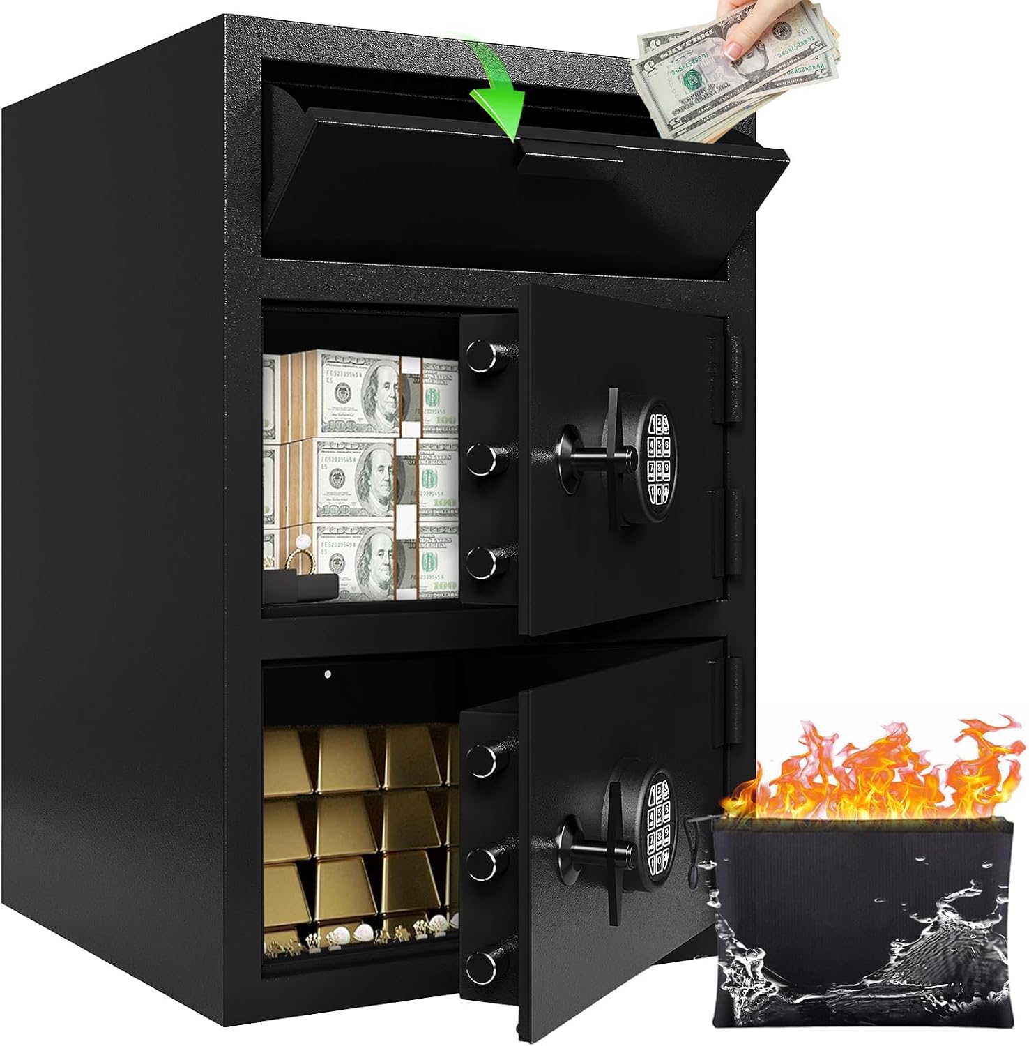 KAER 9.5 CuFt Drop Safe for Business, Cash Safe with Drop Slot, 116 lbs Heavy Duty Money Safe Box with Deposit Slot, Anti-Theft Safety Boxes for Home Floor Safe, Quick Access Digital Keypad Keys