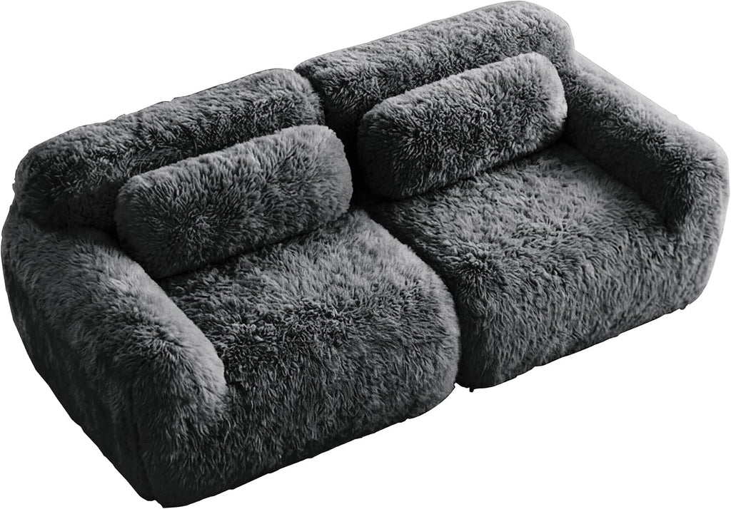 80-Inch Boneless Love Seat Couches in a Box, 2 Seat Modular Foam Cloud Sofa Floor Compressed Loveseat Couch W/Angle Armrests for Home Apartments Bedroom Living Room