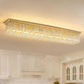 7PM Rectangular Chandelier, Modern Dining Room Light Fixture with Raindrop Chandelier Crystals, 13-Light Flush Mount Rectangle Chandelier for Dining Room, Living Room,Brass Finish L59'' x W10'' x H9''