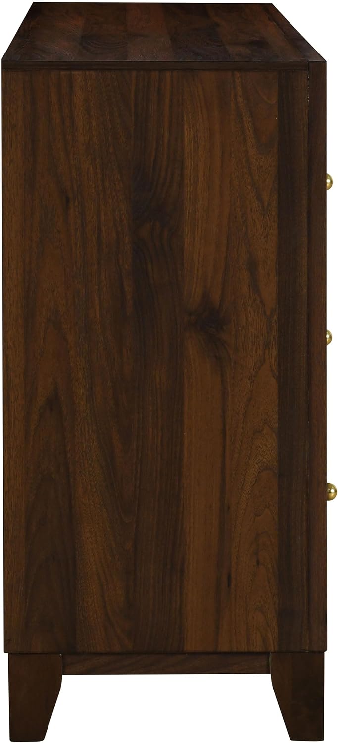 Coaster Home Furnishings - Welsley - Engineered Wood - 6-Drawer Dresser with Gold Round Knobs, Block Legs, Mitered Trim, Transitional Style - Bedroom - Walnut - 223443