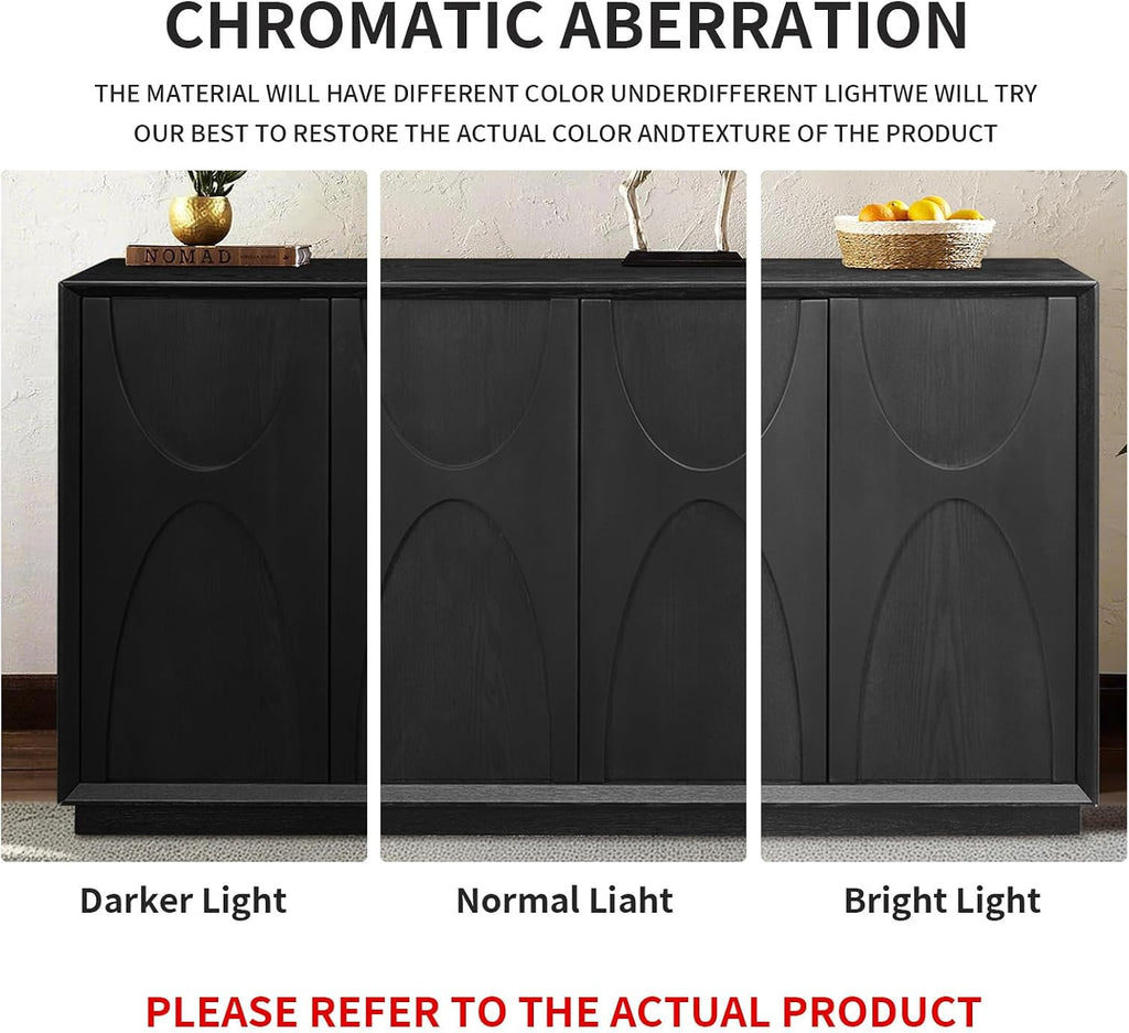 LKTART 59' Sideboard Buffet Cabinet Retro Accent Storage Cabinet with Magnetic Door Latches Adjustable Shelf for Living Room Kitchen(Black)