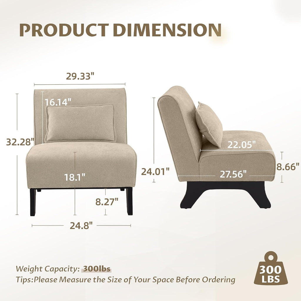 Upholstered Armless Accent Chair,Modern Comfy Living Room Chairs with Wooden Legs& Pillows,Lounge Sofa Side Chair for Bedroom Farmhouse Reading Brown