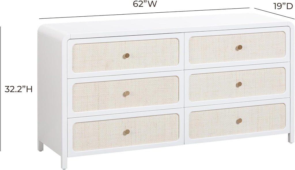 TOV Furniture Patty White Rattan 6 Drawer Dresser
