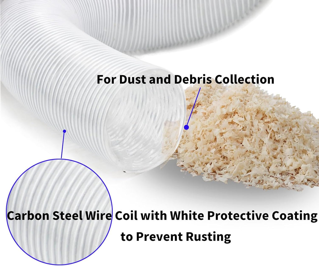 JUYO VONSAN 6 inch Dust Collection Hose 33ft 6' Heavy Duty Clear PVC Debris Flex Dust Collector Hose (6'' X 33ft)