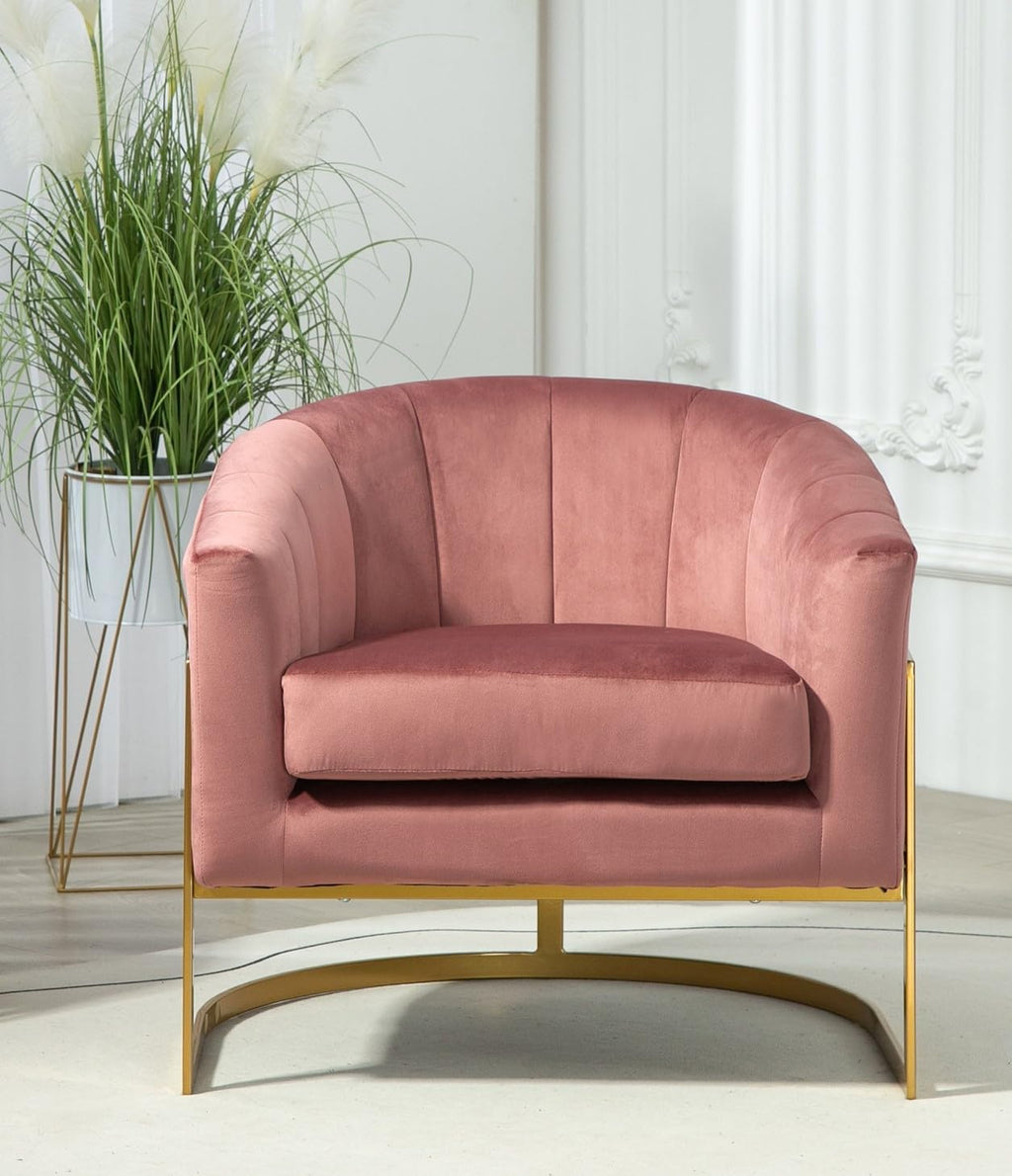 Container Furniture Direct Velvet Modern Accent Armchair - Luxury Gold Frame | Versatile Seating for Living Room, Bedroom, Office, Rose