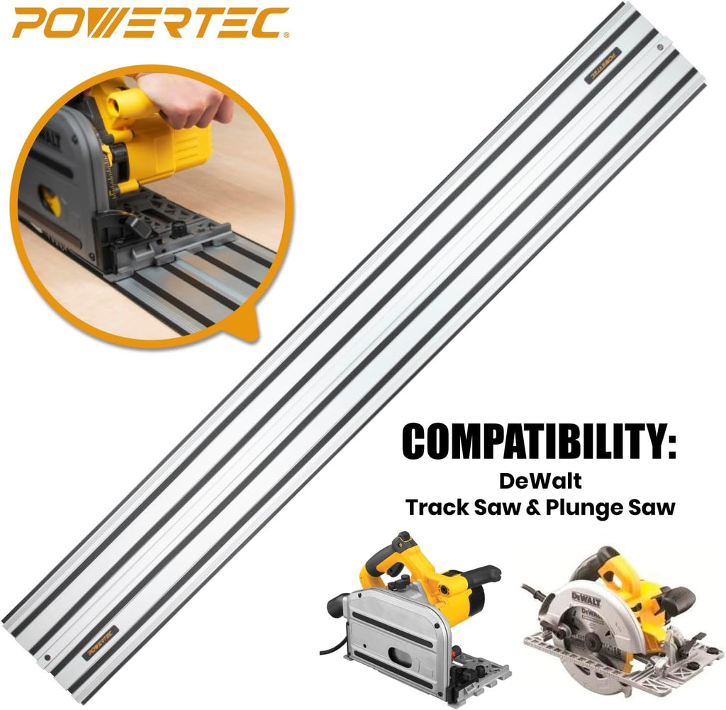 POWERTEC 72199 110 Inch Track Saw Guide Rail and Clamp Set for DeWalt Track Saws, Includes 2x55' Guided Rails, (1) Guide Rail Connector and (2) Quick Release Clamps for Woodworking Projects