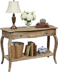 Austerity Rustic Console Table, 42 Inch with Curved Legs, Scalloped Edges, and Lower Shelf in Driftwood Finish - Natural and White Textured Antique Look Home Décor by Alaterre Furniture