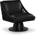 Meridian Furniture 33002Black Millwin Collection Art Deco Swivel Accent Chair with Rich Black Vegan Leather, Black Finish, Solid Wood Frame and Base, 28' W x 30' D x 32.5' H, Black