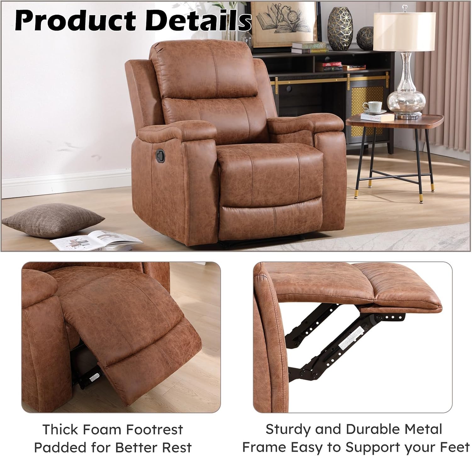 CANMOV Faux Leather Manual Reclining Sofa Furniture Set, 2 Manual Recliner Chair and 3 Seat Recliner Sofa Couch Set for Living Room,Brown