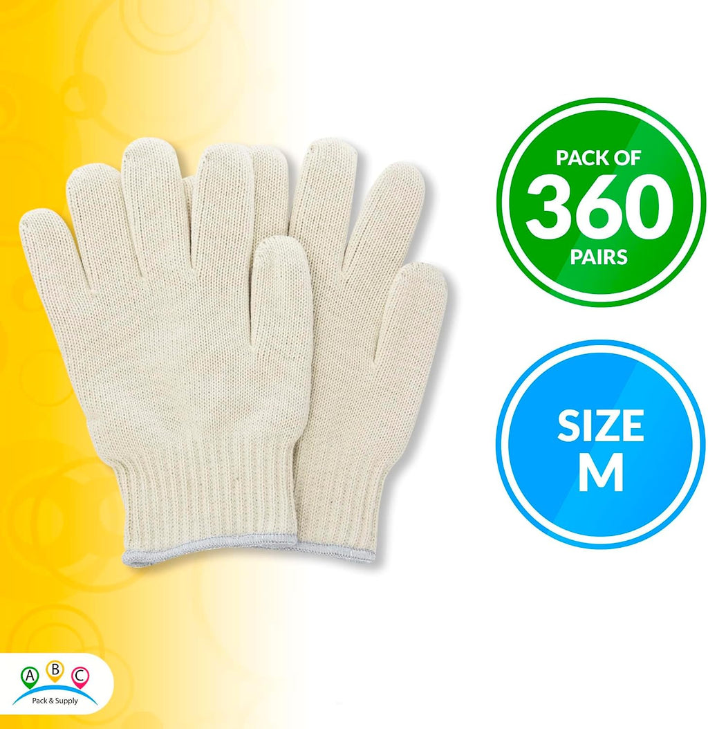 Work Gloves, Natural Cotton Polyester String Knit Gloves, 720 Pack (360 Pairs) Knit Work Glove with Elastic Wrist