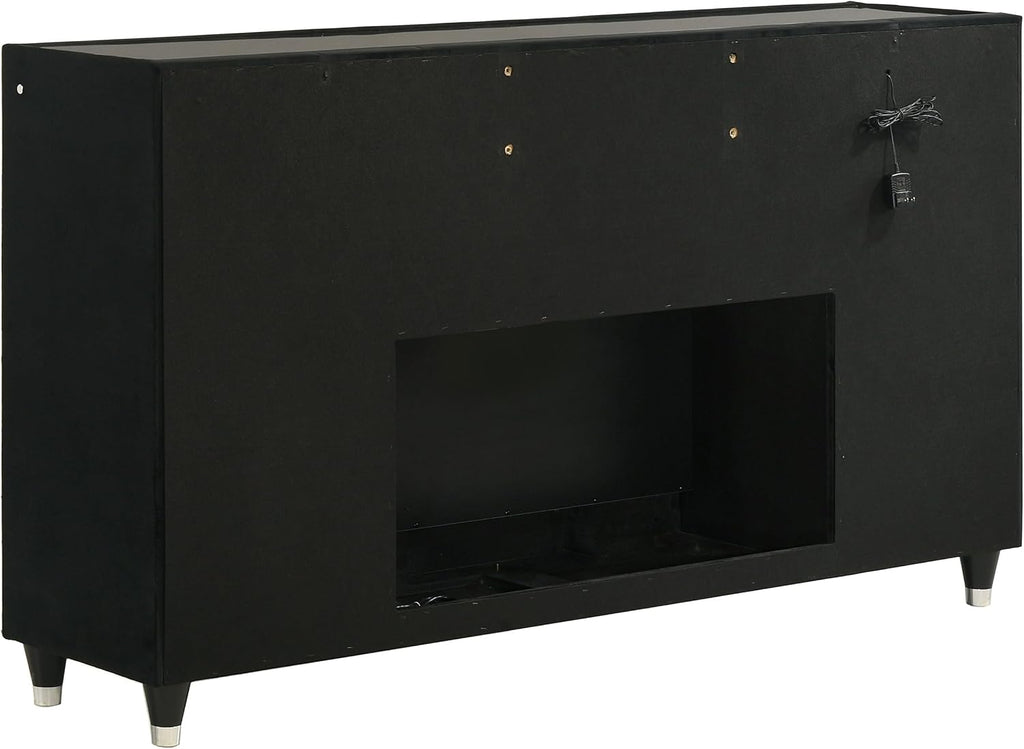 Coaster Home Furnishings - Lorient - Wood and Velvet - 8-Drawer Dresser with Flame Box, LED Lighting, Crystal Knobs and Traditional Style - Bedroom - Black - 223163FB
