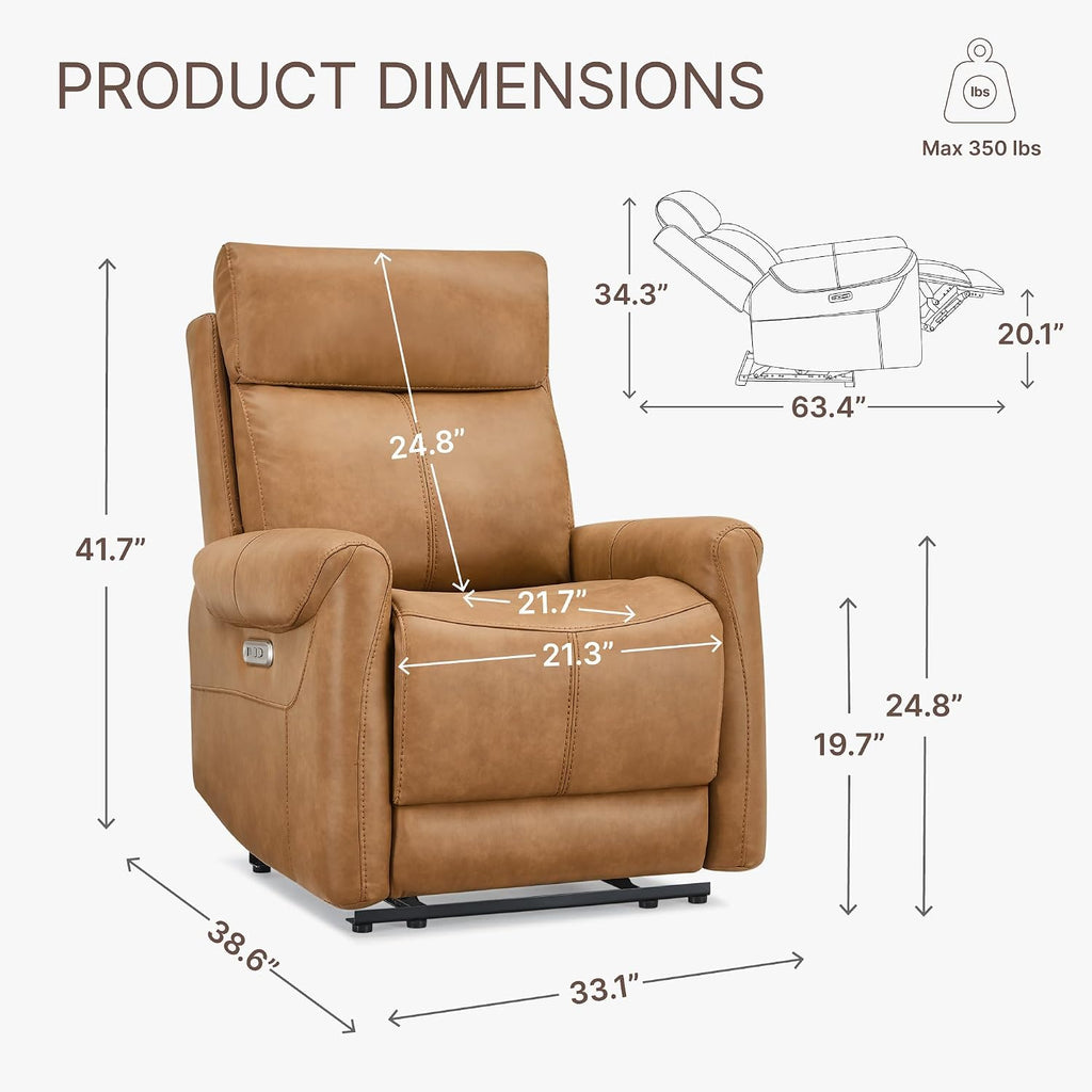 KISLOT Wall Hugger Recliner Chair for Adults, Faux Leather RV Recliner with USB Charging Ports Electric Power Reclining Sofa for Living Room Home Theater Seating Bedroom