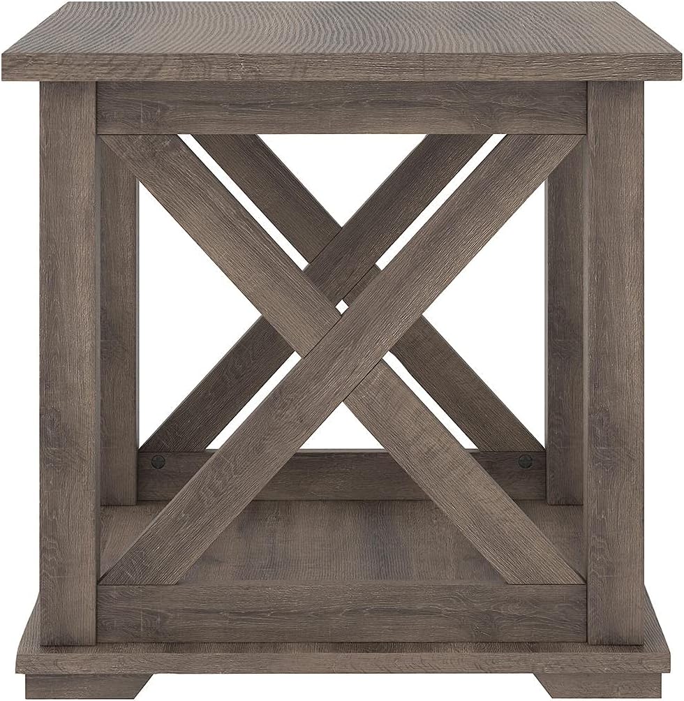 Signature Design by Ashley Arlenbry Farmhouse End Table with Crossbuck Details, Weathered Oak Brown