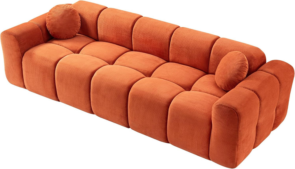 98.4-Inch Oversized Boneless Cloud Couches Deep Seat Foam Sofa Couch with 2 Round Toss Pillows, Luxury Corduroy Upholstered 3 Seat Tufted Loveseat, Cloud Sofa in a Box