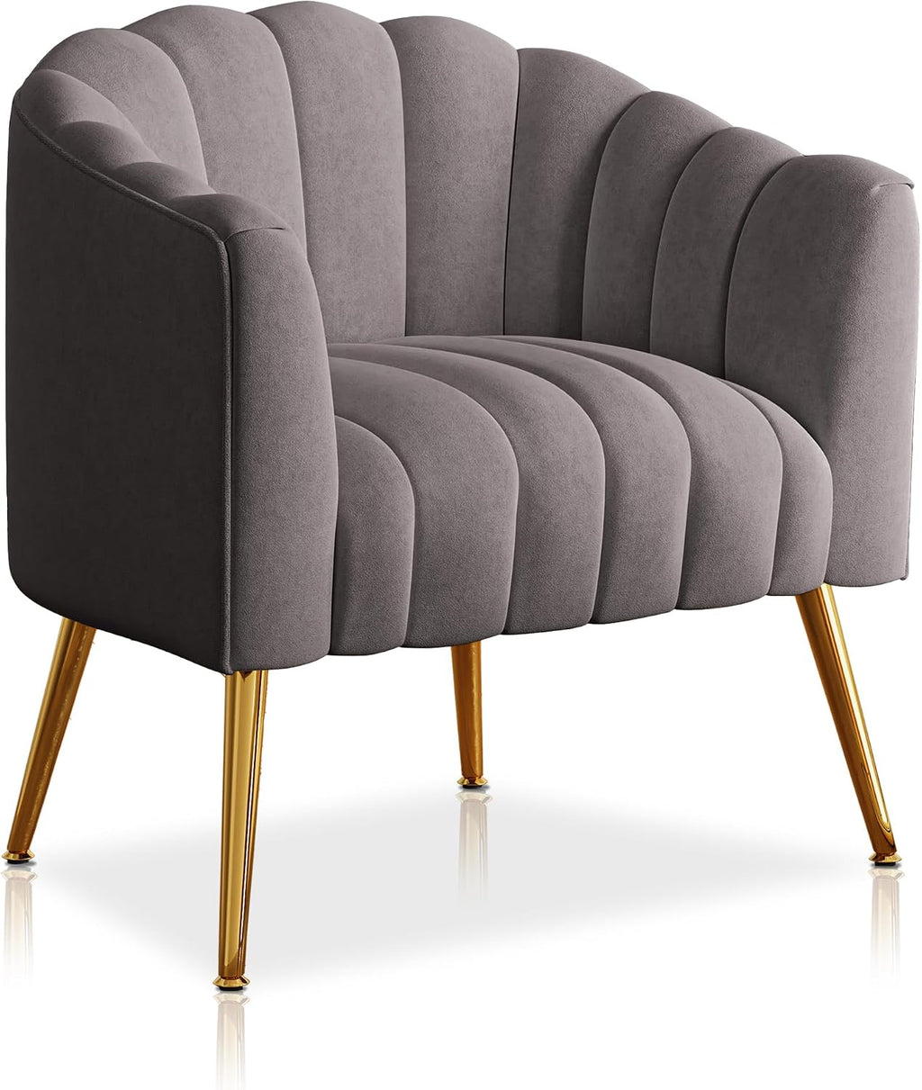 Dewhut Oversized Pumpkin Couch Accent Chair, Modern Comfy Velvet Upholstered Barrel Chairs, Luxury Single Sofa Armchair for Living Room, Waiting Room, Office and Vanity, (Grey)